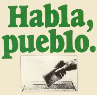 Cartell «Habla, pueblo» amb urna.