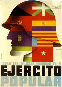 Cartell amb el lema: «Todas las milicias fundidas en el ejército popular». Font: Foro Militar General.