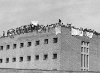 Los presos de la prisión madrileña de Carabanchel amotinados el 31 de Julio de 1976. Fuente: El País.