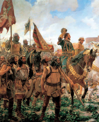 Entrada de Roger de Flor en Constantinopla acompañado por los almogávares. Fuente: Óleo de José Moreno Carbonero, 1888, por Wikipedia.