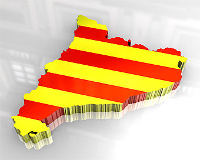 Mapa de Cataluña con colores de la bandera catalana.