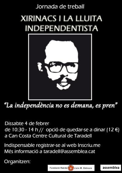 Jornada de treball: Xirinacs i la lluita independentista. 4-2-2023. Cartell.